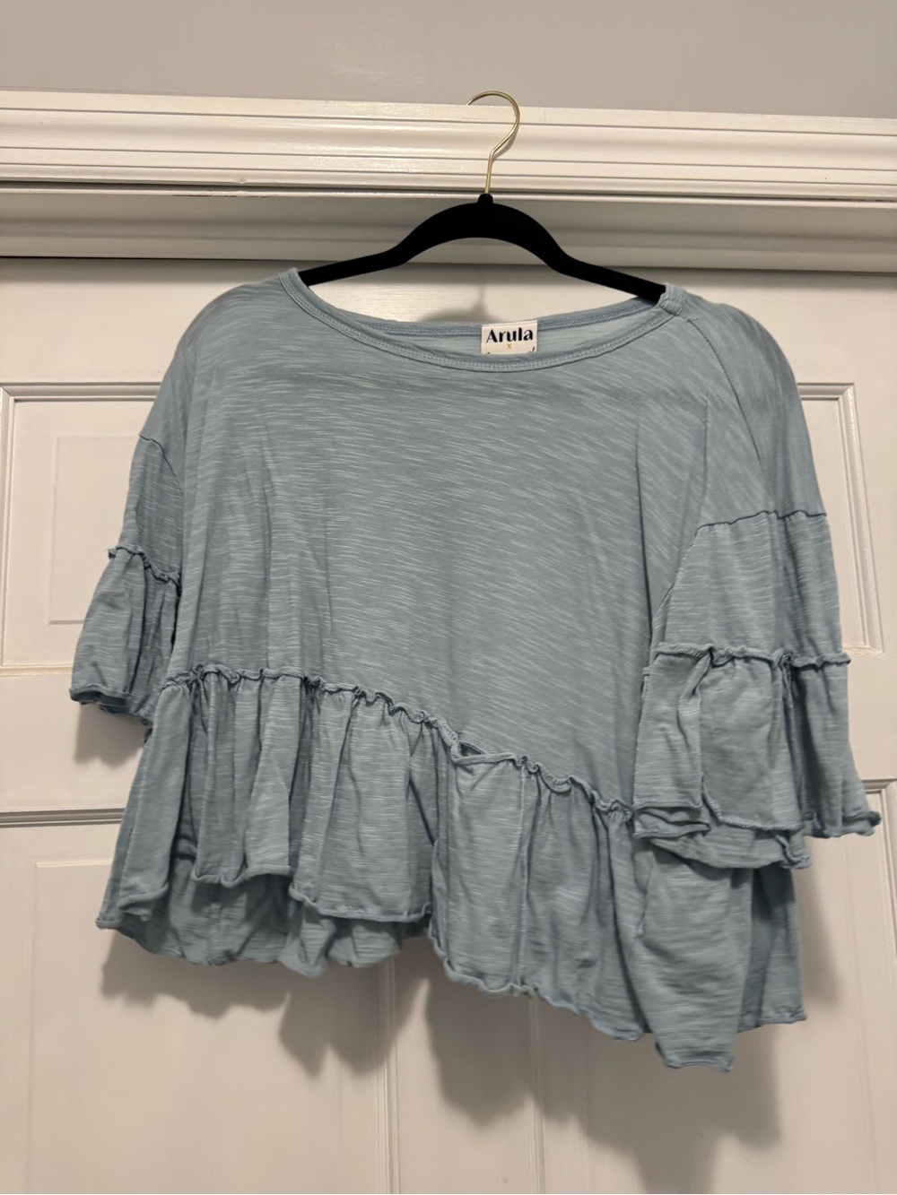 ARULA Light Blue Ruffle Crop Top